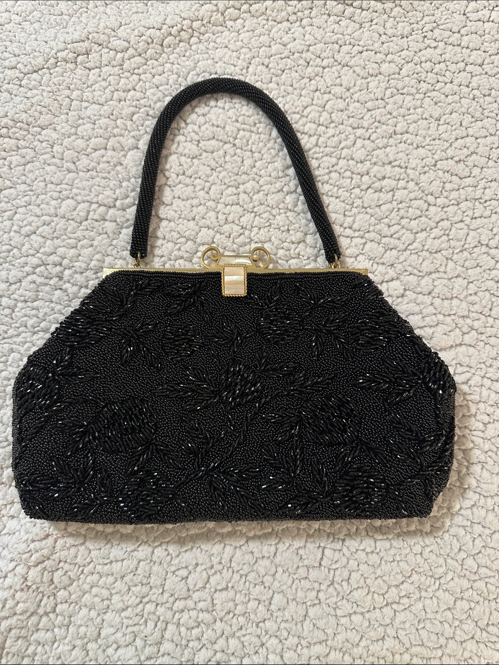 Vintage Black Beaded Evening Top-Handle Bag